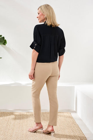 Soft Satin Drop Shoulder Classic Blouse-Black