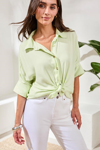 Soft Satin Drop Shoulder Classic Blouse-Limecream