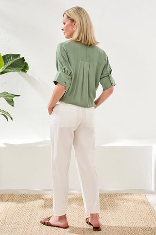 Soft Satin Drop Shoulder Classic Blouse-Moss