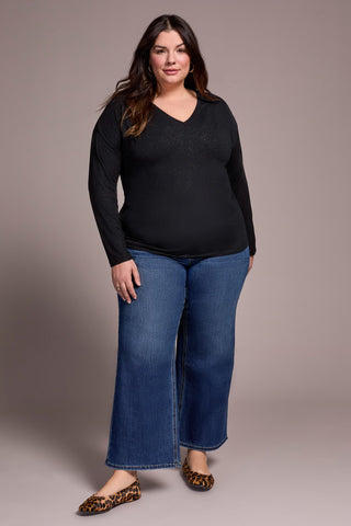 Blouse Brillante Avec Détails Plissés Et Manches Longues-Noir