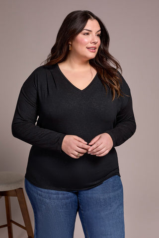 Blouse Brillante Avec Détails Plissés Et Manches Longues-Noir