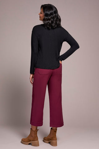 Soft Shine Effect V-Neck Drop Shoulder Top-Black