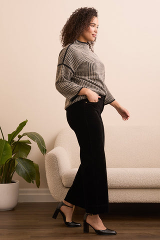 Soft Stretch Corduroy High Rise Ankle Pant-Black