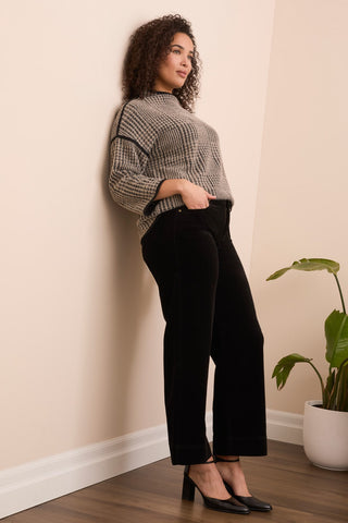 Soft Stretch Corduroy High Rise Ankle Pant-Black