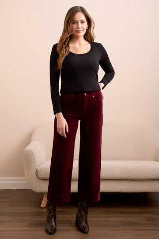 Soft Stretch Corduroy High Rise Ankle Pant-Wine