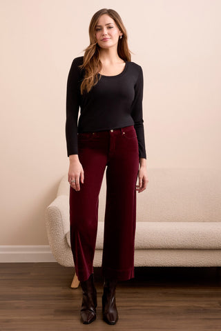 Soft Stretch Corduroy High Rise Ankle Pant-Wine