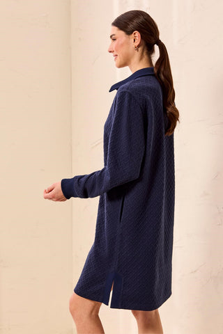 Robe À Col Zippé En Maille Texturée À Manches Longues-Bleu Jet