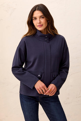 Soft-Touch Zip-Up Funnel Neck Utility Jacket-Sapphire