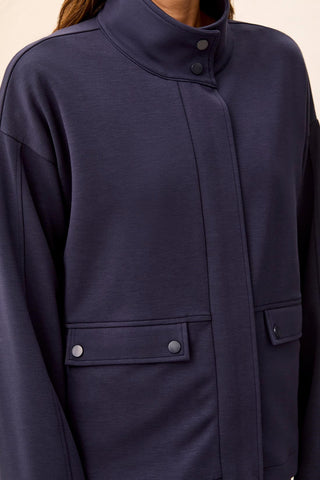 Soft-Touch Zip-Up Funnel Neck Utility Jacket-Sapphire