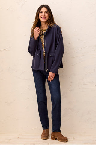 Soft-Touch Zip-Up Funnel Neck Utility Jacket-Sapphire