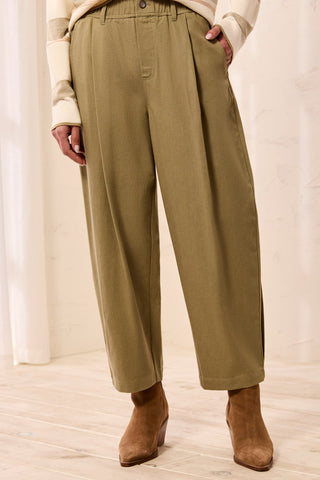 Soft Twill Pleated Barrel Wide Leg Ankle Pants-Aloe