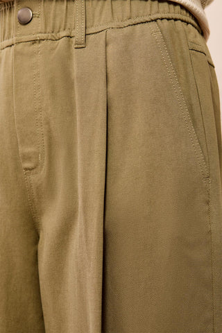 Soft Twill Pleated Barrel Wide Leg Ankle Pants-Aloe