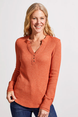 alt view 1 - SOFT WASHED WAFFLE HENLEY TOP WITH BUTTONS-H. burnt orange