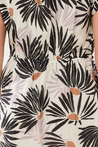 Robe Courte À Manches Courtes En Tissu Imprimé-Blanc/Noir