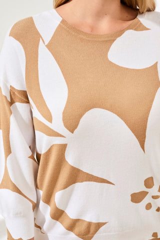 Soft Yarn Three-Quarter Sleeve Crewneck Sweater-Sesame