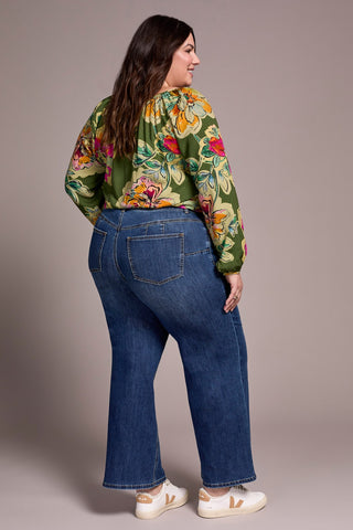 Sophia Curvy Hugging Wide Leg Jeans-Antiqueblue