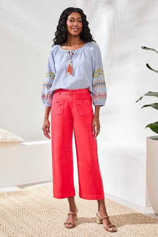 Sophia Palazzo Leg Hugging Denim Jeans-Coralred