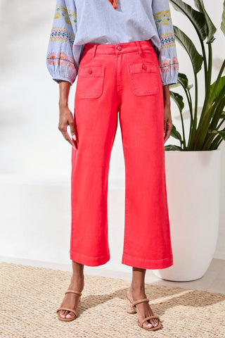 Sophia Palazzo Leg Hugging Denim Jeans-Coralred