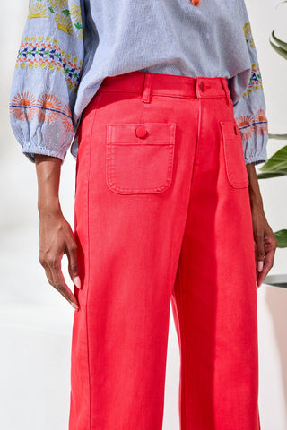 Sophia Palazzo Leg Hugging Denim Jeans-Coralred