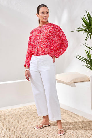 Sophia Palazzo Leg Hugging Denim Jeans-Eggshell