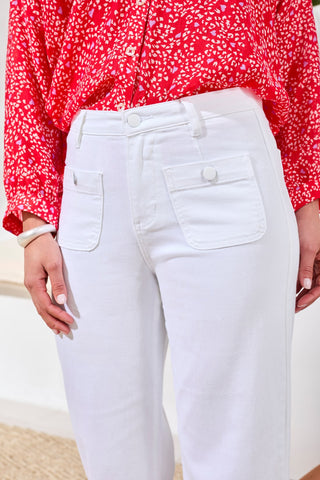 Sophia Palazzo Leg Hugging Denim Jeans-Eggshell