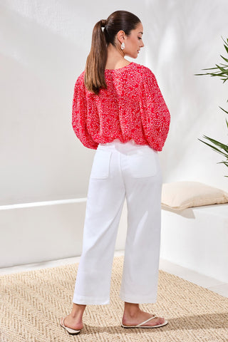 Sophia Palazzo Leg Hugging Denim Jeans-Eggshell