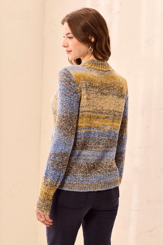 Space-Dye Textured Mock Neck Puff Sleeve Sweater-Cobalt