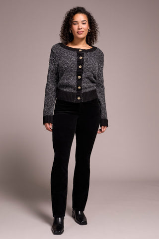 Pantalon En Velours Côtelé Extensible À Jambe Droite-Noir