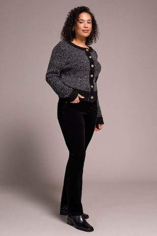 Pantalon En Velours Côtelé Extensible À Jambe Droite-Noir