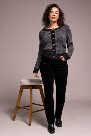 Pantalon En Velours Côtelé Extensible À Jambe Droite-Noir