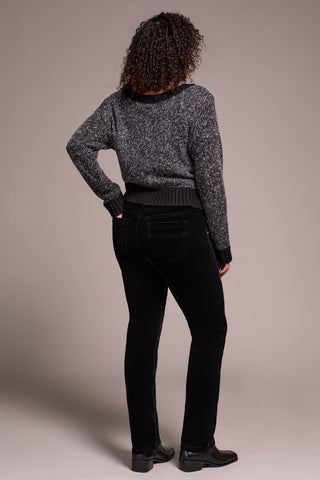 Pantalon En Velours Côtelé Extensible À Jambe Droite-Noir