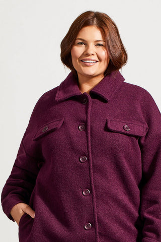 STRETCH BOILED WOOL JACKET-Dark plum