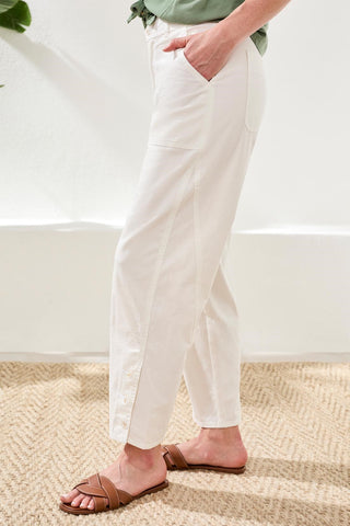 Stretch Slub Barrel Ankle Pant-White