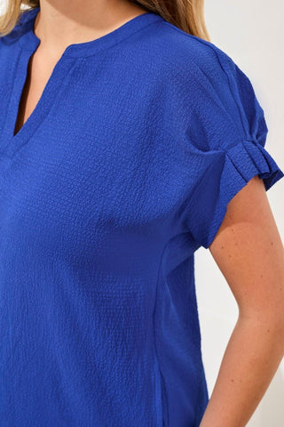 Stretch Textured Short Sleeve Shift Dress-Royalazur