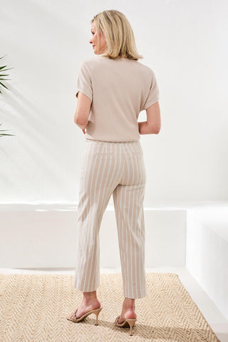 Bengaline Stripe Pull-On Capri Pants-Beach