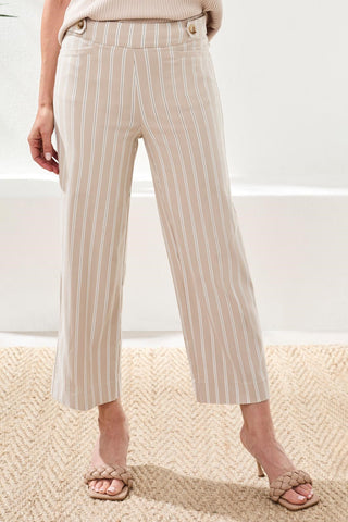 Bengaline Stripe Pull-On Capri Pants-Beach