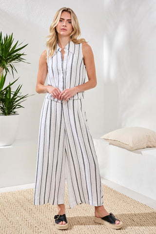 Soft Linen Flowy Wide Leg Crop Pants-White/black