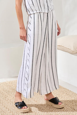 Soft Linen Flowy Wide Leg Crop Pants-White/black