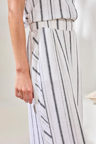 Soft Linen Flowy Wide Leg Crop Pants-White/black