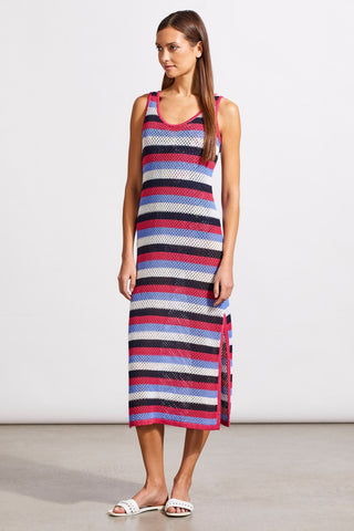 alt view 1 - STRIPED MESH KNIT COVER-UP DRESS-Tangopink