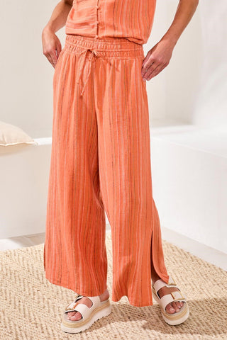 Textured Linen Flowy Wide Leg Pants With Elastic Waist-Guavablush