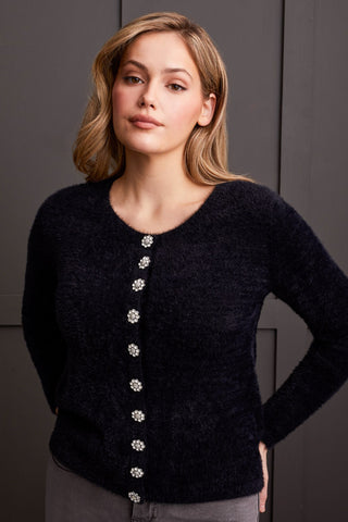 alt view 1 - SWEATER CARDIGAN WITH FANCY BUTTONS-Black