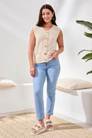 Sweater Vest With Pockets And Decorative Buttons-Cococream