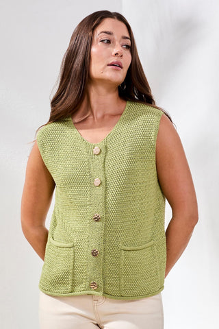 Sweater Vest With Pockets And Decorative Buttons-Kiwizest