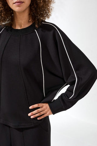 Techno Lux Crew Dolman Top Contrast-Black
