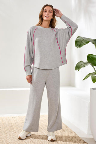 Techno Lux Crew Dolman Top Contrast-Lt.grey mix