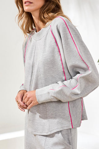 Techno Lux Crew Dolman Top Contrast-Lt.grey mix