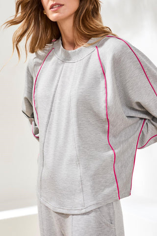 Techno Lux Crew Dolman Top Contrast-Lt.grey mix