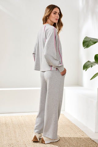 Techno Lux Crew Dolman Top Contrast-Lt.grey mix