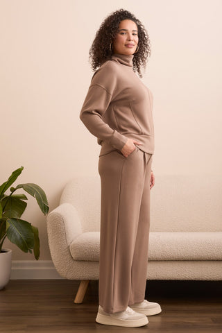 Techno Lux Drop Shoulder Funnel Neck Knit Top-Fossil